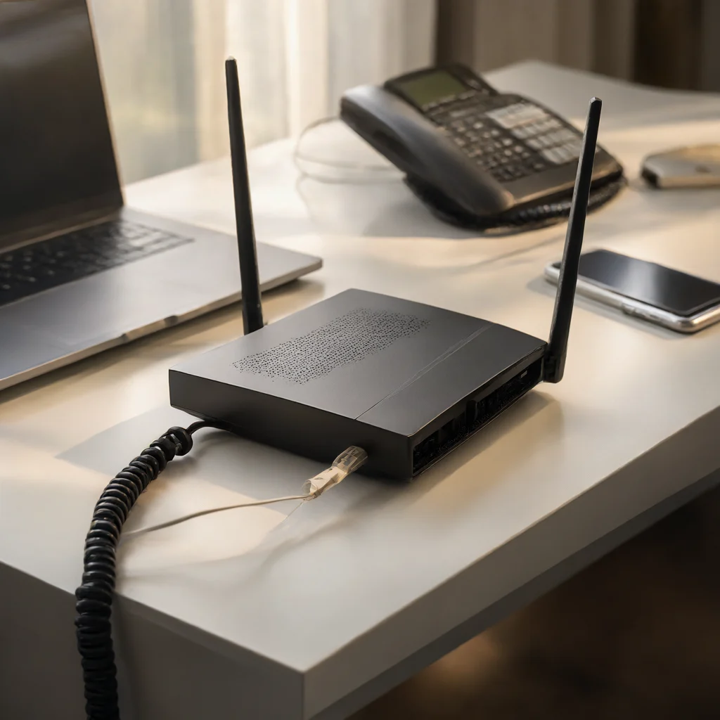 میز کار خانگی با مودم روتر VDSL / ADSL تی پی لینک Archer VR400 و تجهیزات متصل