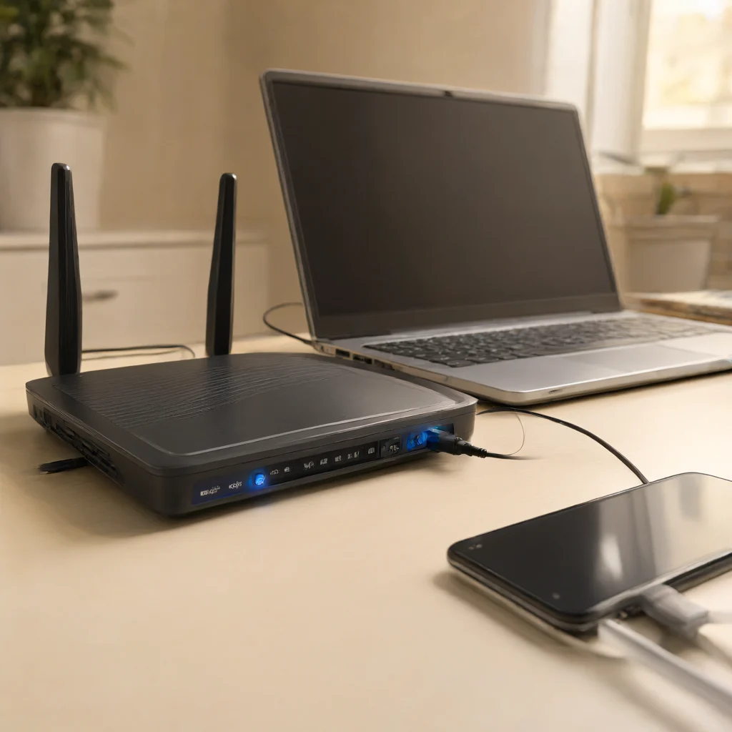 نمای مفهومی شبکه خانگی با مودم روتر VDSL/ADSL بی‌سیم تی پی لینک مدل Archer VR300