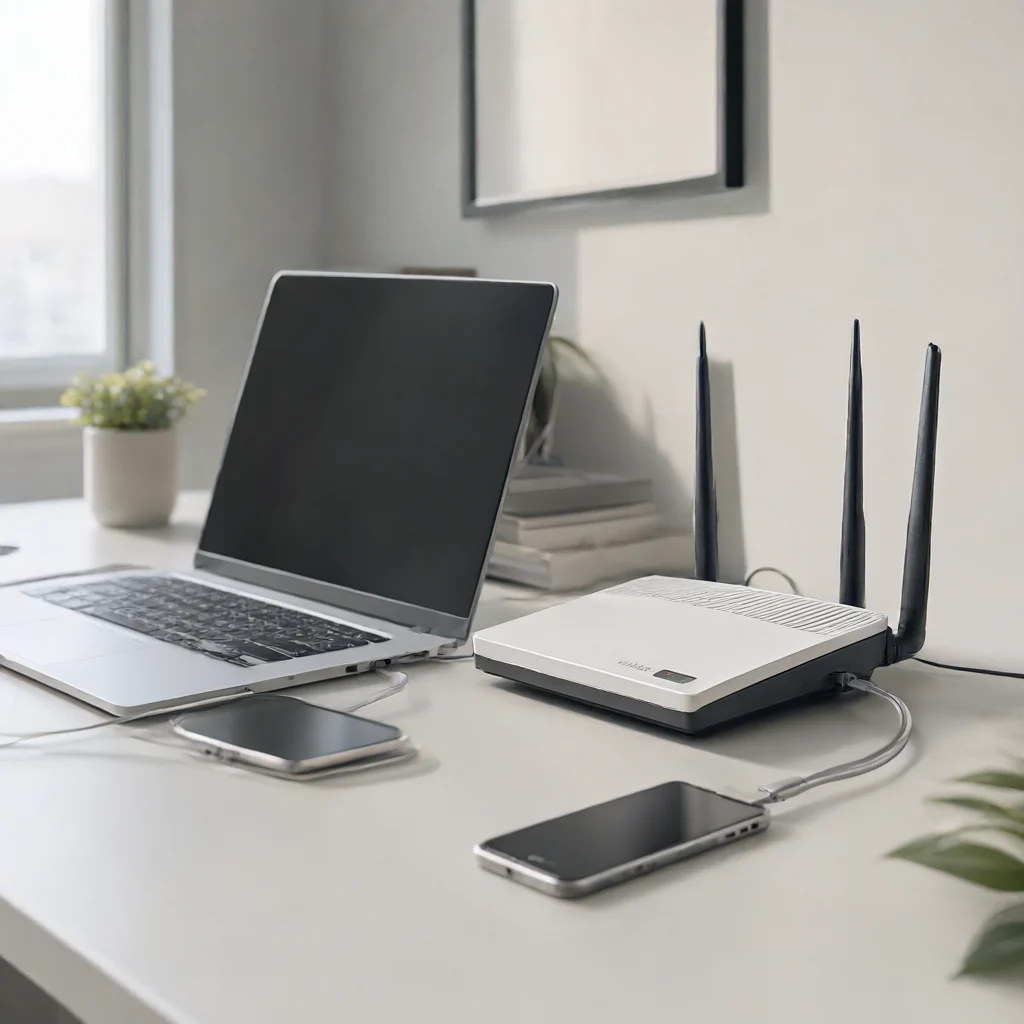 فضای کاری متصل به مودم روتر بی سیم 4G هوآوی مدل LTE CPE B315